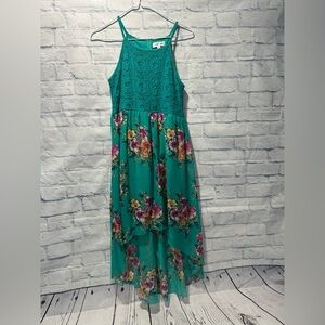 Floral Teal Girls Plus High/Low dress